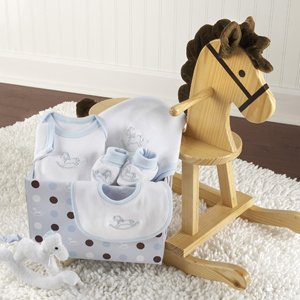 Rockabye Rocking Horse and layette Set, Blue